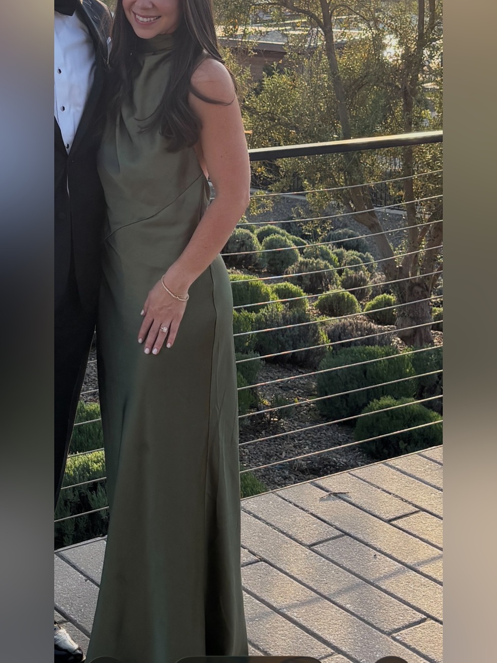 Satin Halter Maxi Dress in Olive Green with Draped Sash - Picture 4 of 4